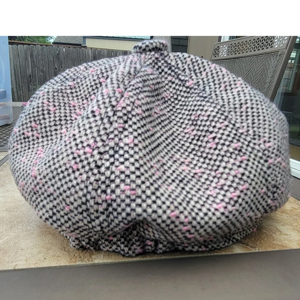 Women Newsboy Cap Wool Blend Black White Pink Tweed Baker Boy Hat 57cm
